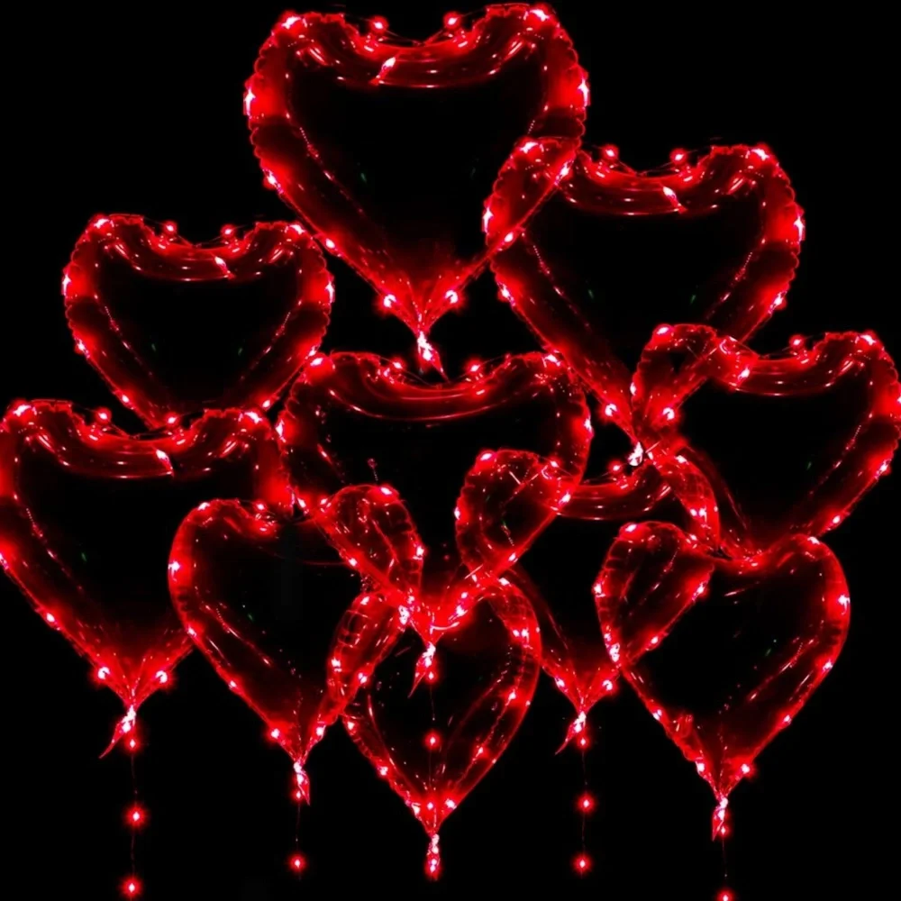 EPDPLAY 10 PCS Light Up Red Heart Led Balloons Helium String Lights